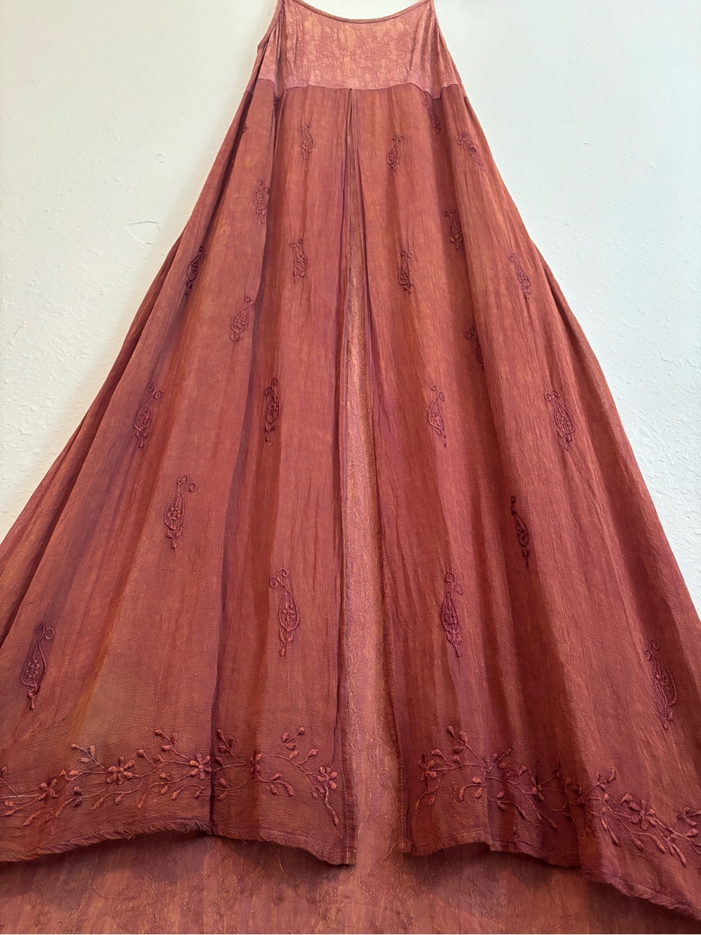 Rust Red Embroidered Fairy Core Maxi Dress